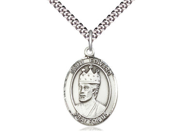 Sterling Silver St. Edward the Confessor Catholic patron saint medal necklace 1 inch pendant 24 inch chain Bliss USA