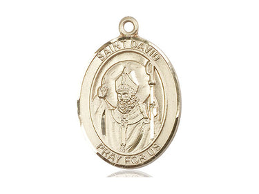 14kt Solid Gold St. David of Wales Patron Saint Medal Pendant 1 x 3/4 inch by Bliss Manufacturing