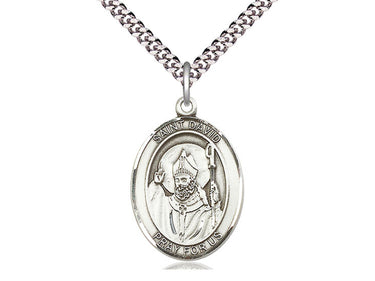 Sterling Silver St. David of Wales Patron Saint Medal Necklace 1x3/4 inch with 24 inch chain by Bliss