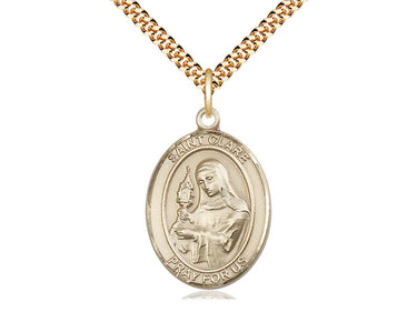 14kt gold filled St. Clare of Assisi patron saint medal necklace with 24-inch chain, 1 x 3/4 inch pendant by Bliss