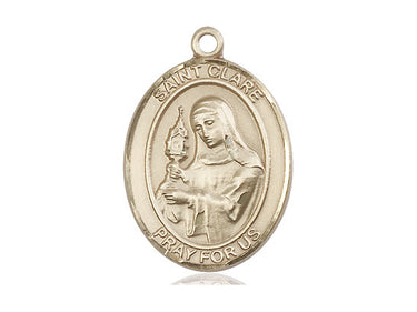 14kt Solid Gold St. Clare of Assisi Patron Saint Medal Pendant 1 inch x 3/4 inch handcrafted by Bliss USA