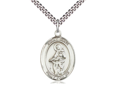 Sterling Silver St. Jane of Valois Patron Saint Medal Necklace with 24 inch chain by Bliss Manufacturing