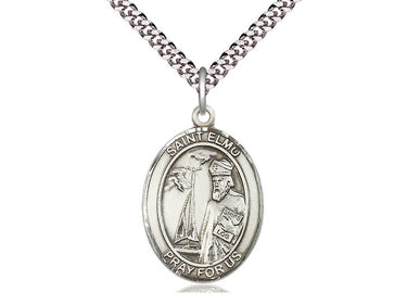 Sterling Silver St. Elmo Catholic patron saint medal necklace 1 inch pendant 24 inch chain Bliss USA
