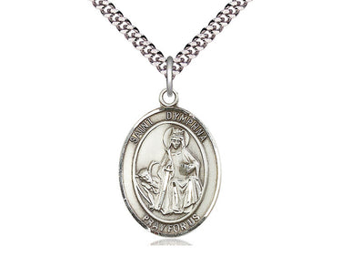 Sterling Silver St. Dymphna Patron Saint Medal Necklace 1 x 3/4 inch with 24 inch chain by Bliss Manufacturing