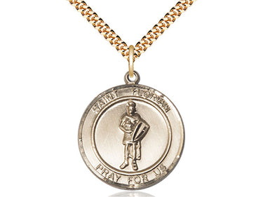 14kt Gold Filled St. Florian Patron Saint Medal Necklace with 24 inch Chain by Bliss Manufacturing USA