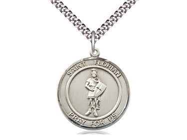 Sterling Silver St. Florian Patron Saint Medal Necklace 1 inch by 5/8 inch with 24 inch chain by Bliss