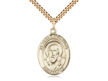 14kt Gold Filled St. Francis de Sales Medal Necklace 1 inch x 3/4 inch with 24 inch curb chain - Patron Saint of Writers - Bliss Manufacturing