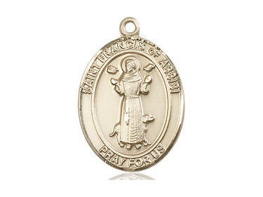 14kt Solid Gold St. Francis of Assisi Patron Saint Medal Pendant 1 inch by 3/4 inch Handcrafted by Bliss