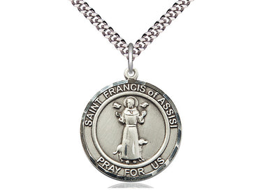 Sterling Silver St. Francis of Assisi Patron Saint Medal Necklace 1 x 5/8 inch with 24 inch Chain by Bliss