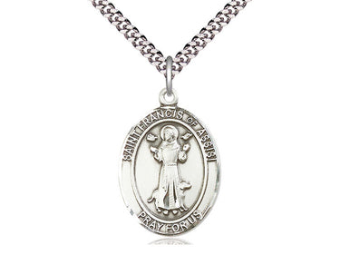 Sterling Silver St. Francis of Assisi Patron Saint Medal Necklace 1 inch x 3/4 inch on 24 inch Chain by Bliss
