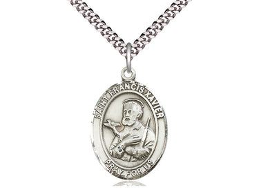 Sterling Silver St. Francis Xavier Patron Saint Medal Necklace 1 inch x 3/4 inch on 24 inch Chain by Bliss