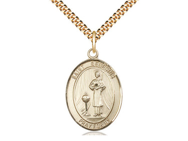 14kt Gold Filled St. Genesius of Rome Medal Necklace 1 inch x 3/4 inch pendant with 24 inch curb chain handcrafted by Bliss Manufacturing USA