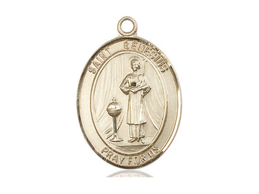 14kt Solid Gold St. Genesius of Rome Medal Pendant 1x3/4 inch Patron Saint of Actors Handcrafted by Bliss
