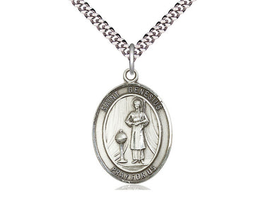 Sterling Silver St. Genesius of Rome Patron Saint Medal Necklace 1 x 3/4 inch with 24 inch Chain by Bliss