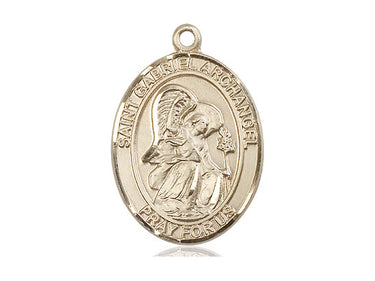 14kt solid gold St. Gabriel the Archangel patron saint medal pendant, 1x3/4 inch, handcrafted by Bliss Manufacturing USA