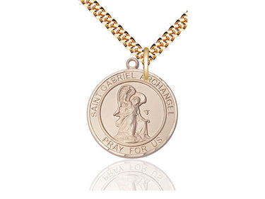 14kt Gold Filled St. Gabriel Archangel Patron Saint Medal Necklace with 1 inch pendant on 24 inch curb chain by Bliss Manufacturing