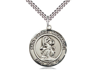 Sterling silver St. Gabriel Archangel Catholic patron saint medal necklace 1 inch 24 inch chain Bliss USA