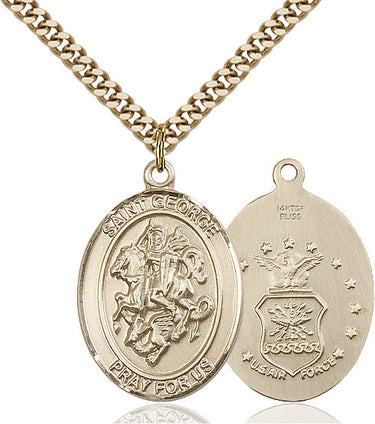 14kt Gold Filled St. George Air Force Medal Necklace 1x3/4 inch pendant on 24 inch curb chain by Bliss Manufacturing