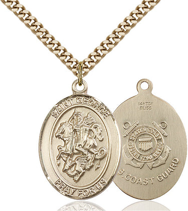 14kt Gold Filled St. George Coast Guard Medal Necklace 1 x 3/4 inch on 24 inch chain by Bliss