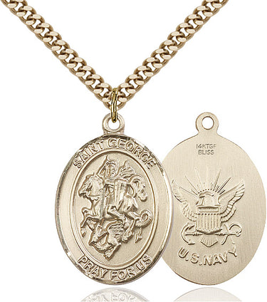 14kt Gold Filled St. George Patron Saint Medal Necklace 1 x 3/4 inches Medium with 24 inch Chain Bliss