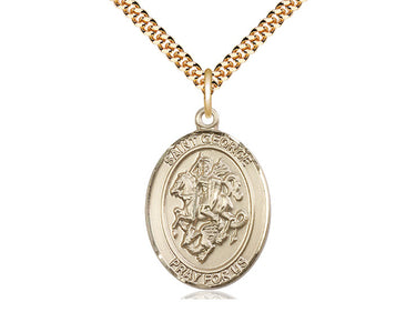 14kt Gold Filled St. George Patron Saint Medal Necklace 1 x 3/4 inches with 24 inch chain by Bliss Manufacturing