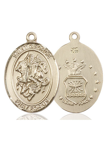 Solid 14kt Gold St. George Air Force Medal Pendant 1x3/4 inch handcrafted in USA by Bliss Manufacturing