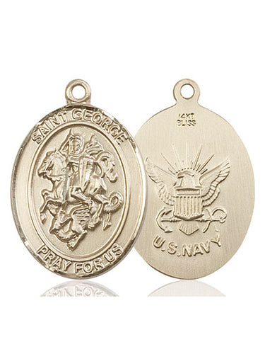 14kt Solid Gold St. George Patron Saint Medal Pendant 1 x 3/4 inch handcrafted by Bliss Manufacturing