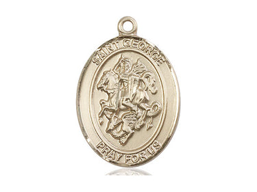 14kt Solid Gold St. George Patron Saint Medal Pendant 1 inch by 3/4 inch Handcrafted by Bliss USA