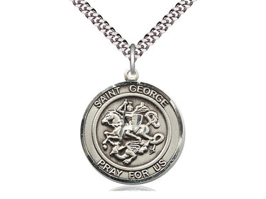 Sterling Silver St. George Patron Saint Medal Necklace 1 inch by 5/8 inch on 24 inch Chain by Bliss Manufacturing