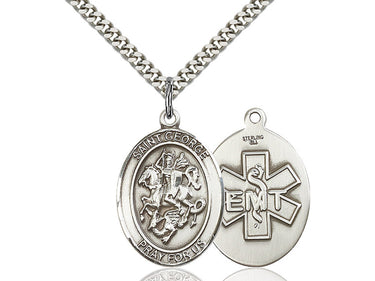 Sterling Silver St. George EMT Medal Necklace 1 inch by 3/4 inch with 24 inch chain by Bliss