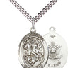 Sterling Silver St. George Patron Saint Medal Necklace with 24 inch chain, handcrafted by Bliss Manufacturing USA