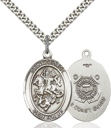 Sterling Silver St. George Coast Guard Medal Necklace 1 x 3/4 inch on 24 inch chain by Bliss