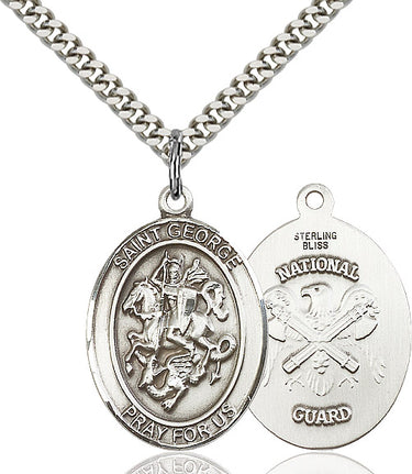 Sterling Silver St. George Patron Saint Medal Necklace 1x3/4 inch with 24 inch Chain by Bliss Manufacturing