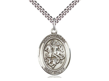Medium Sterling Silver St. George Patron Saint Medal Necklace 1 x 3/4 on 24 Inch Chain by Bliss
