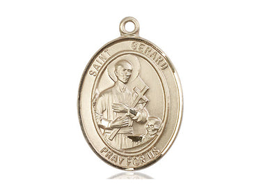 14kt solid gold St. Gerard Majella medal pendant, 1 inch by 3/4 inch, handcrafted in USA by Bliss Manufacturing