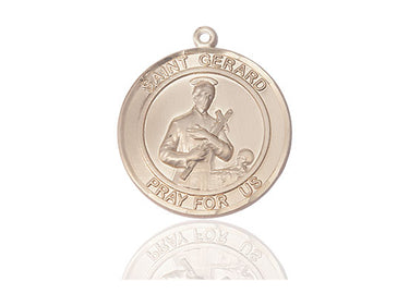 14kt Solid Gold Medium St. Gerard Patron Saint Medal Pendant 1 x 5/8 inch Handcrafted by Bliss