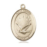 14kt solid gold Holy Spirit descending dove medal pendant, 1 inch by 3/4 inch, handcrafted by Bliss