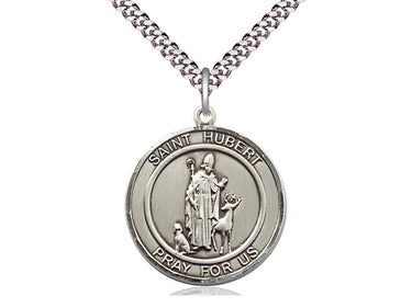 Sterling Silver St. Hubert of Liege Patron Saint Medal Necklace 1 inch x 5/8 inch with 24 inch Chain by Bliss