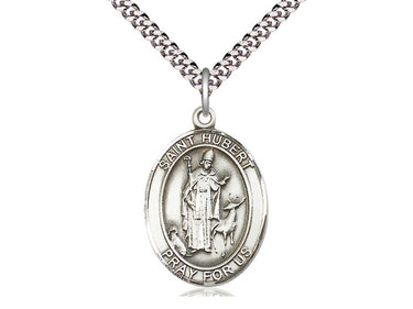 Sterling Silver St. Hubert of Liege Patron Saint Medal Necklace 1 inch by 3/4 inch on 24 inch chain by Bliss