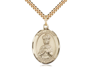 14kt Gold Filled St. Henry II Patron Saint Medal Necklace 1 inch by 3/4 inch with 24 inch chain by Bliss