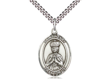 Sterling Silver St. Henry II Patron Saint Medal Necklace 1 inch by 3/4 inch on 24 inch chain by Bliss