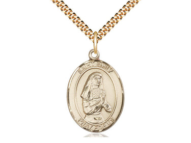 14kt Gold Filled St. Emily de Vialar Patron Saint Medal Necklace 1 inch by 3/4 inch with 24 inch Chain by Bliss Manufacturing