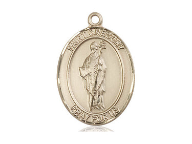 14kt solid gold St. Gregory the Great patron saint medal pendant, 1 inch by 3/4 inch, by Bliss