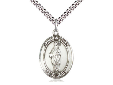 Sterling Silver St. Gregory the Great Patron Saint Medal Necklace 1x3/4 inch on 24 inch Chain by Bliss