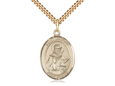14kt Gold Filled St. Isidore of Seville Patron Saint Medal Necklace 1 x 3/4 inch on 24 inch Chain by Bliss