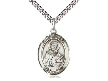 Sterling Silver St. Isidore of Seville Patron Saint Medal Necklace 1 inch by 3/4 inch on 24 inch Chain by Bliss