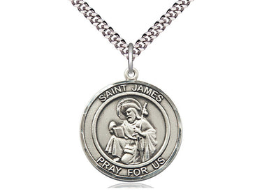 Sterling Silver St. James the Greater Patron Saint Medal Necklace 1x5/8 inch with 24 inch Chain by Bliss