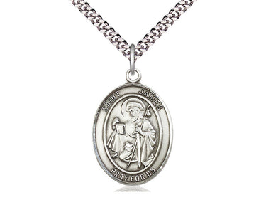 Sterling Silver St. James the Greater Patron Saint Medal Necklace 1 inch x 3/4 inch pendant 24 inch chain Bliss