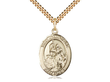 14kt gold filled St. Joan of Arc patron saint medal necklace with 24 inch chain, handcrafted by Bliss Manufacturing USA