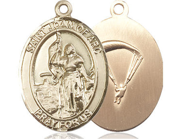 14kt solid gold St. Joan of Arc paratrooper medal pendant, 1 x 3/4 inches, handcrafted by Bliss USA